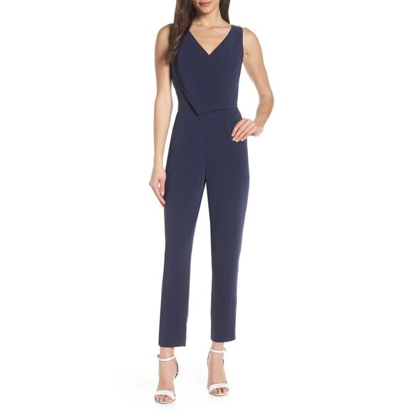 Ali & Jay Black Crossover Faux Wrap Jumpsuit Large Slim Leg Chic Playsuit - Picture 2 of 16